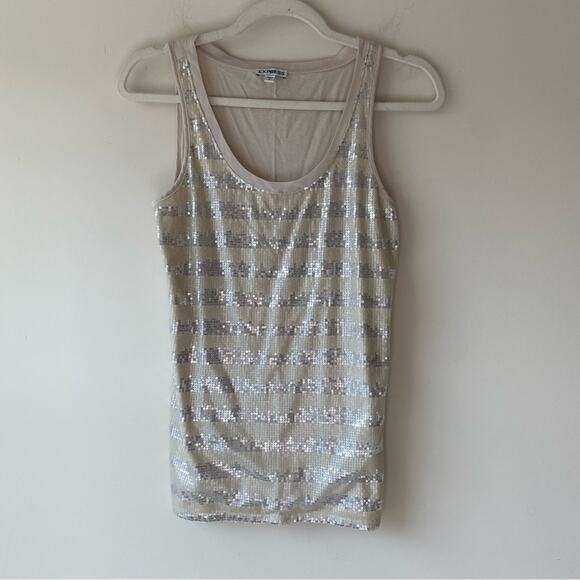 Set of 2 Sequin Tank Tops Sleeveless Gray Beige Size XS/S Express & The Limited - Picture 8 of 11